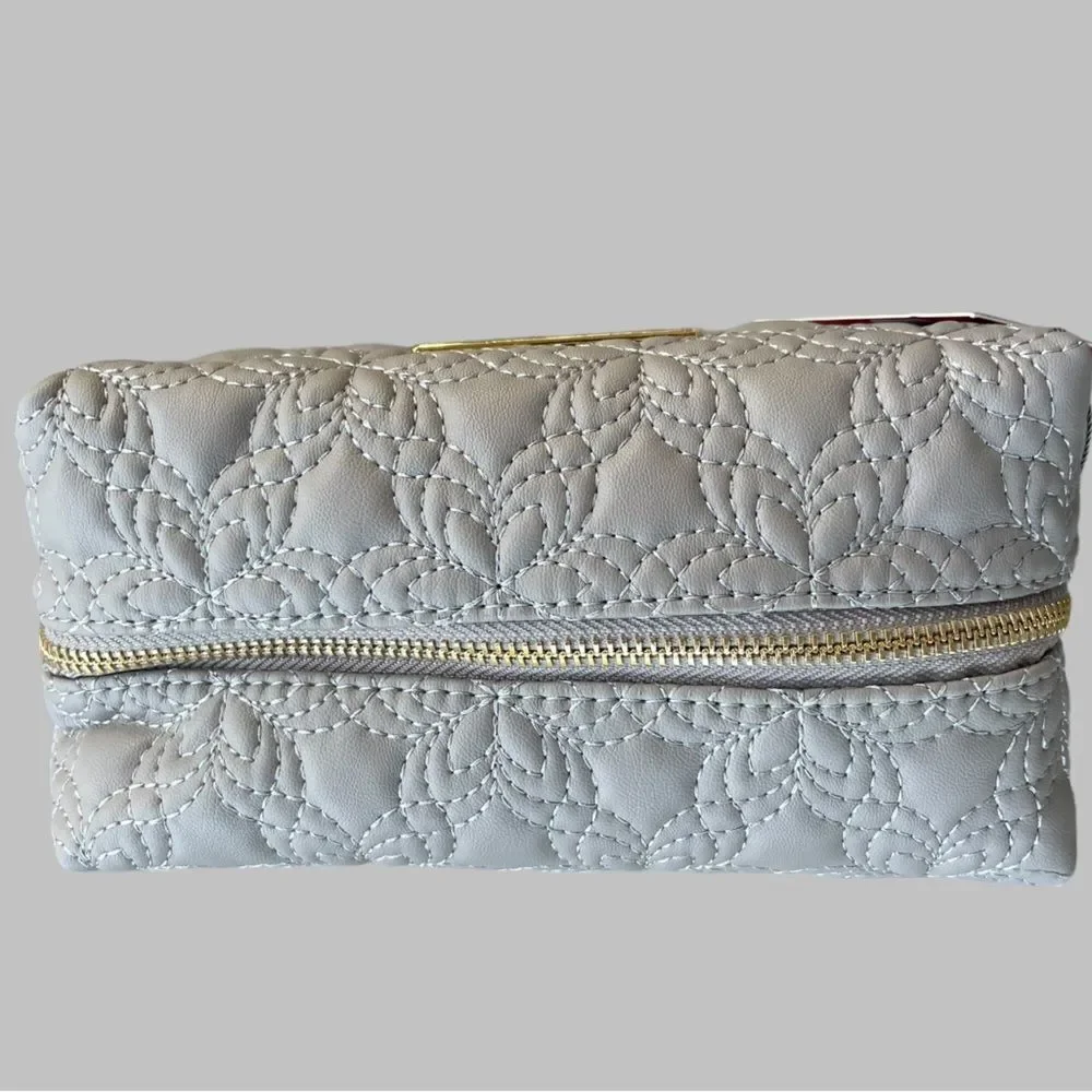 Vince Camuto Quilted Cosmetic Bag Travel Makeup Pouch Gray NWT